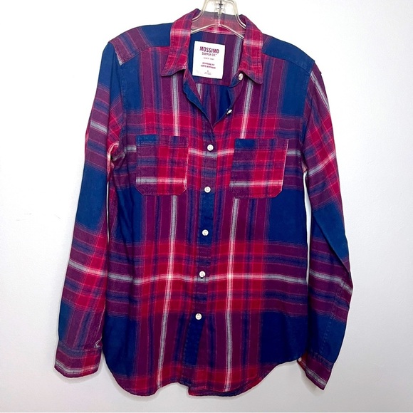 Mossimo Supply Co. Boyfriend Fit Blue & Red Plaid Flannel Shirt Size Small EUC - Picture 1 of 5